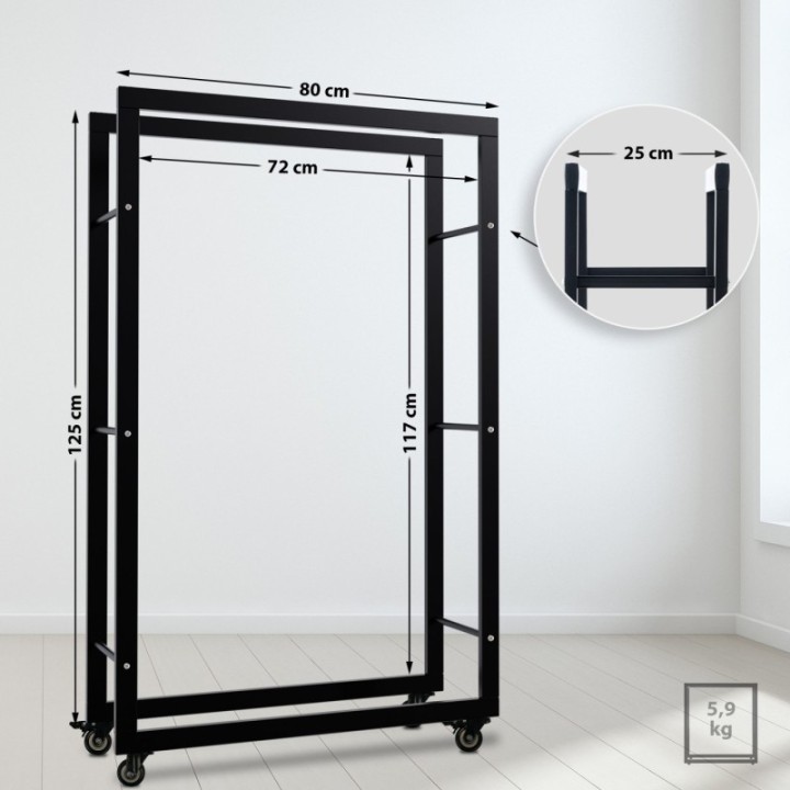 Kaminholzständer Keri mit Rollen 25x80x125