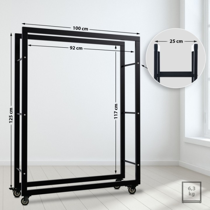 Kaminholzständer Keri mit Rollen 25x100x125