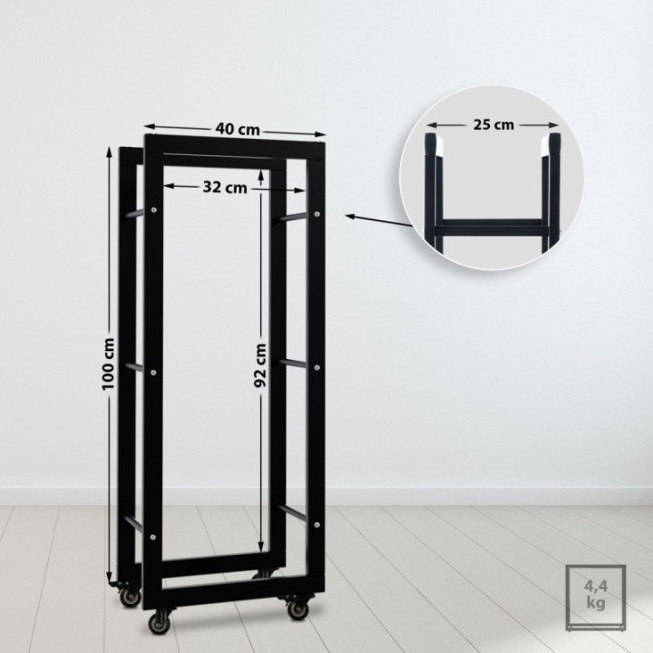Kaminholzständer Keri mit Rollen 25x40x100
