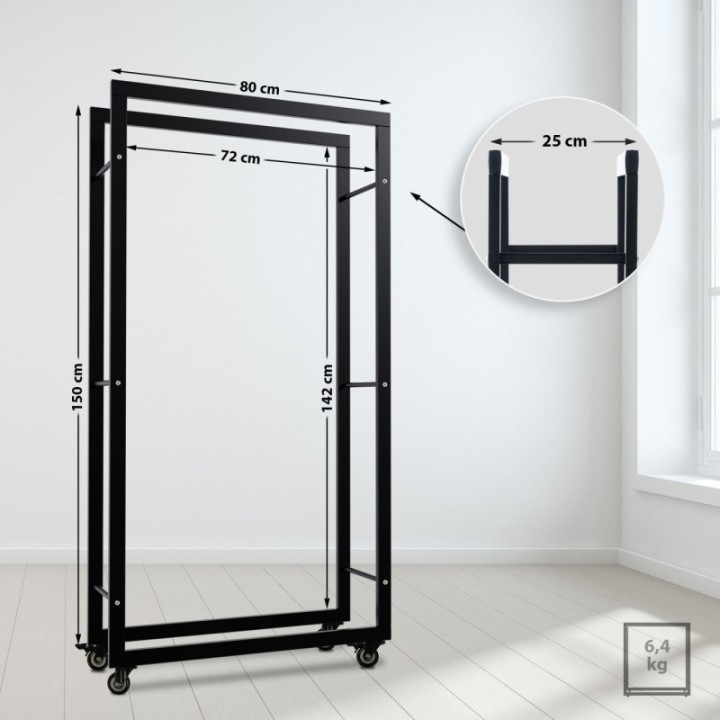 Kaminholzständer Keri mit Rollen 25x80x150