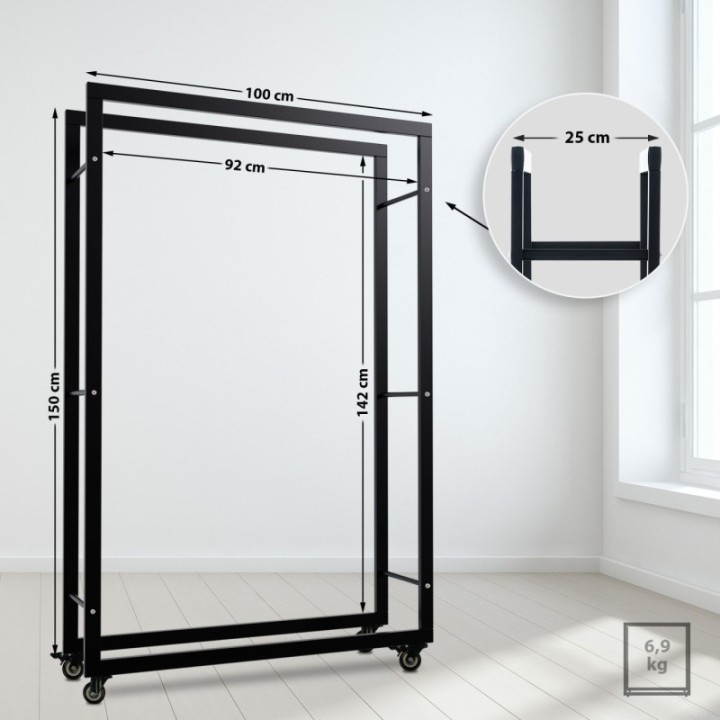 Kaminholzständer Keri mit Rollen 25x100x150
