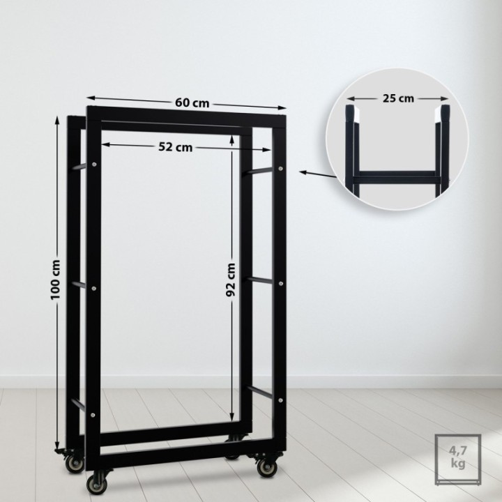 Kaminholzständer Keri mit Rollen 25x60x100