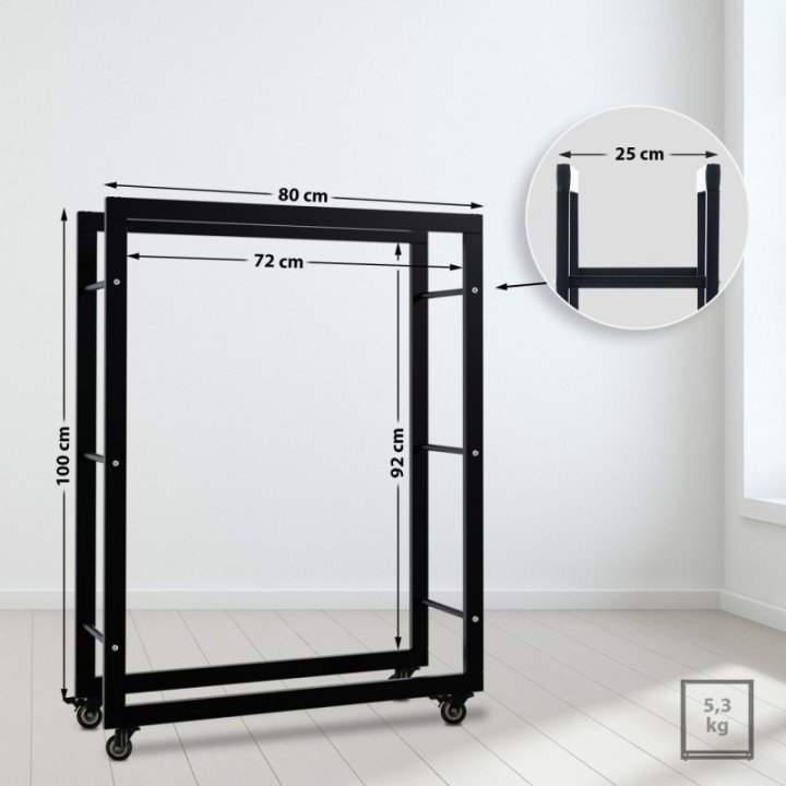 Kaminholzständer Keri mit Rollen 25x80x100