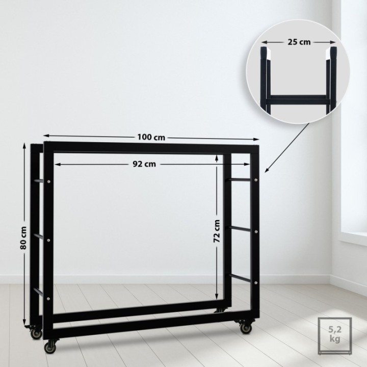 Kaminholzständer Keri mit Rollen 25x100x80