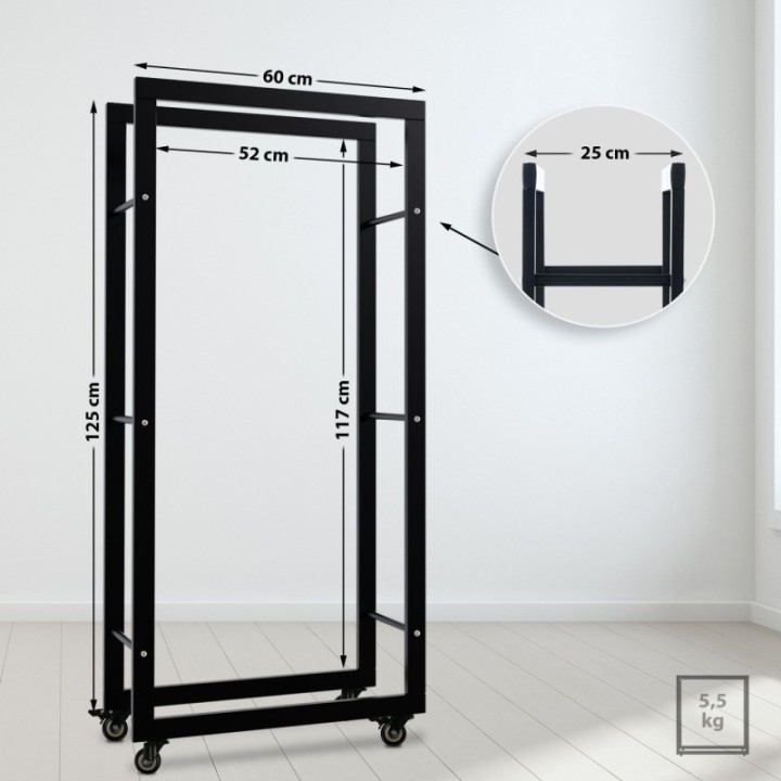 Kaminholzständer Keri mit Rollen 25x60x125