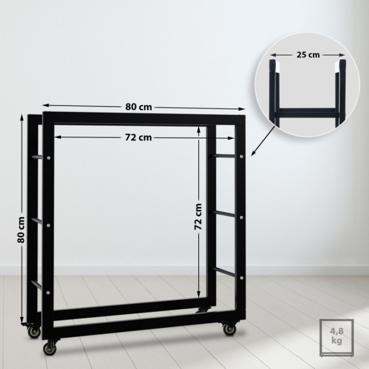 Kaminholzständer Keri mit Rollen 25x80x80