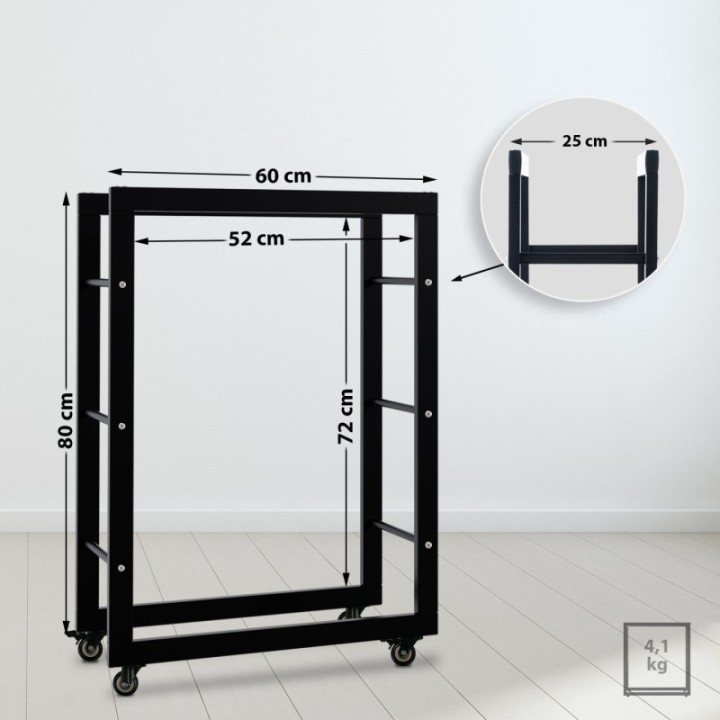 Kaminholzständer Keri mit Rollen 25x60x80