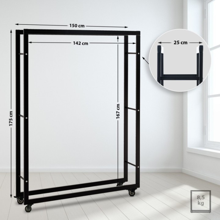 Kaminholzständer Keri mit Rollen 25x150x175