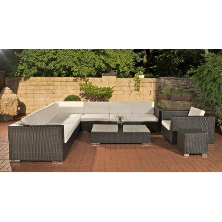 Gartengarnitur Barcelona Cremeweiß Flachrattan