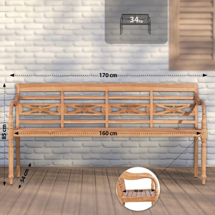 Teakbank Maryland V2 170 cm