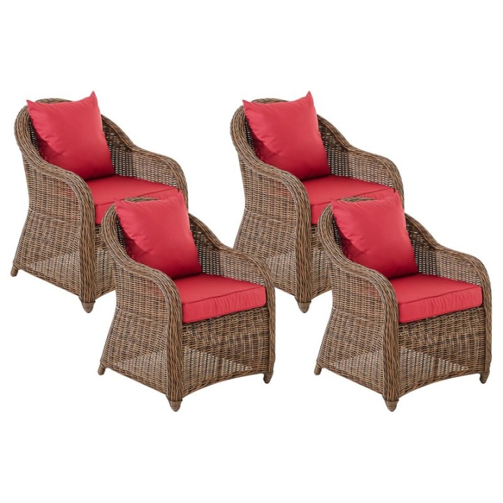 4er Set Sessel Stavanger / Farsund Rubinrot