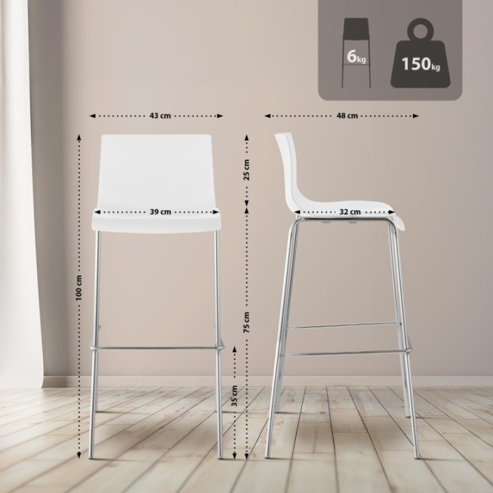 Barhocker Hoover Chrom 4-Fuß Gestell