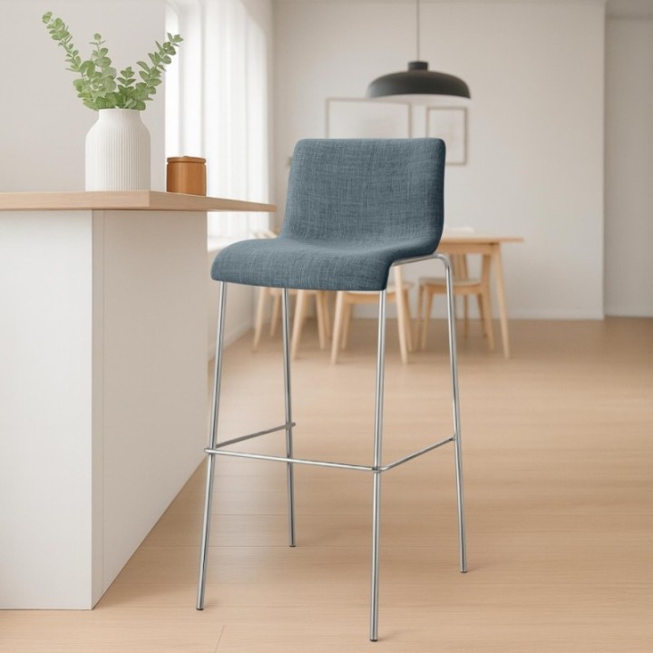 Barhocker Hoover Stoff 4-Fuß Gestell Chrom