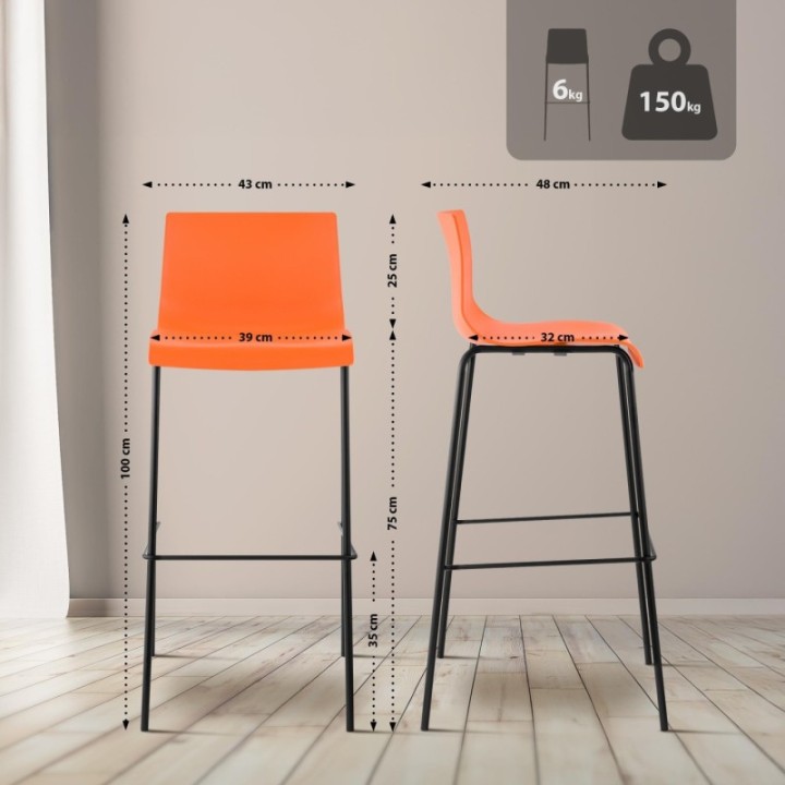 2er Set Barhocker Hoover Kunststoff 4-Fuß Gestell schwarz
