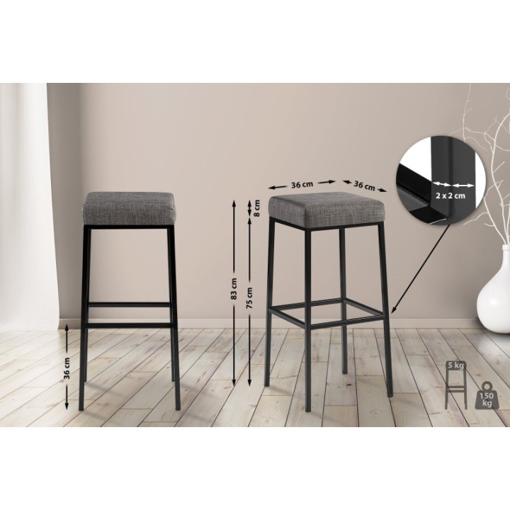 2er Set Barhocker Montreal 85 Stoff schwarz