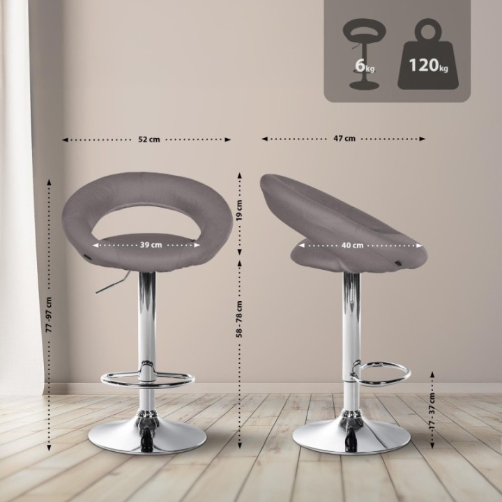 2er Set Barhocker Olinda Stoff Chrom