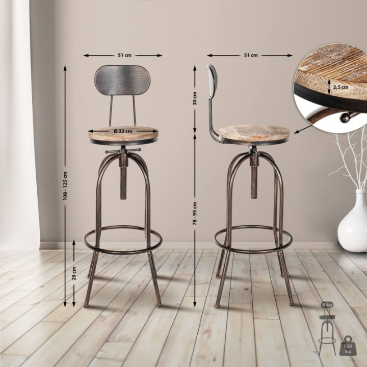 2er Set Barhocker Pino, Holz
