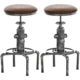 2er Set Barhocker Lumos Vintage Kunstleder antik-silber