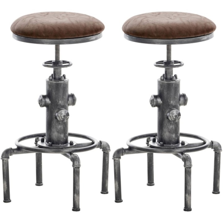 2er Set Barhocker Lumos Vintage Kunstleder antik-silber