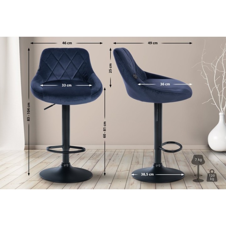 2er Set Barhocker Lazio Samt schwarz