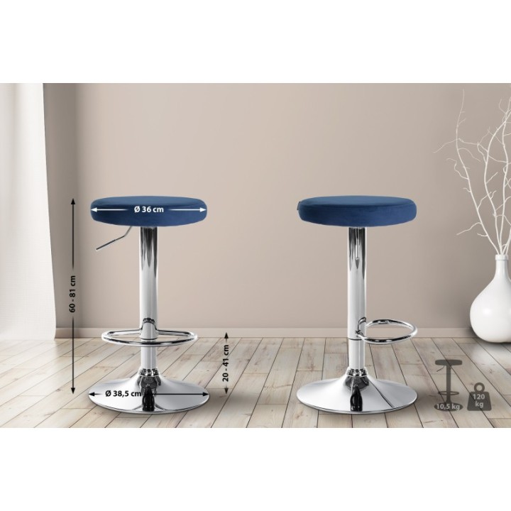 2er Set Barhocker Ponte Samt chrom