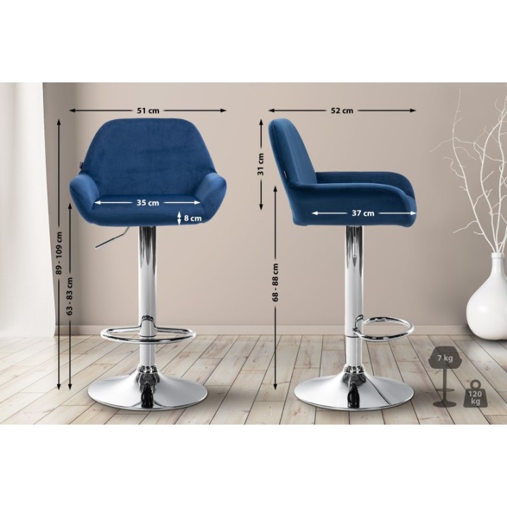 2er Set Barhocker Braga Samt chrom