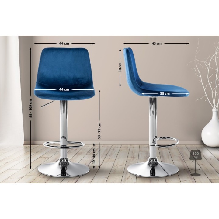 2er Set Barhocker Divo Samt Chrom