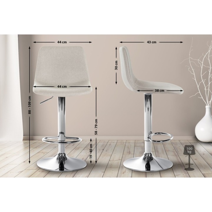 2er Set Barhocker Divo Stoff Chrom