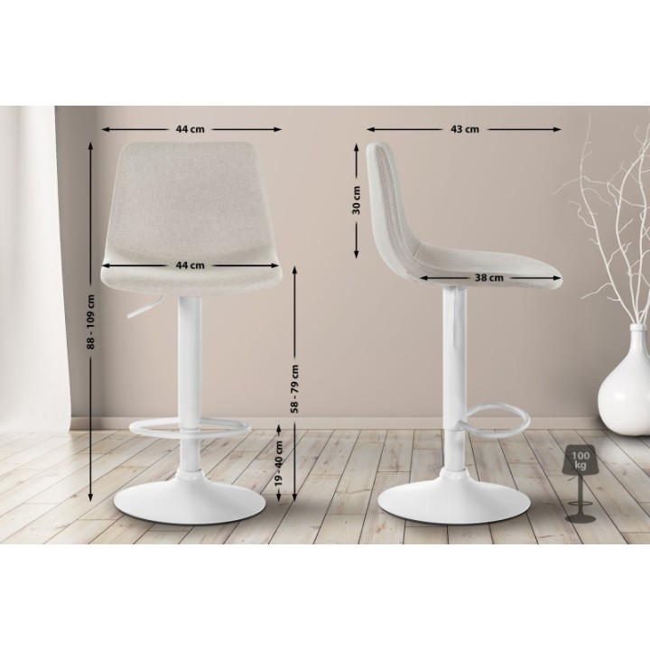 2er Set Barhocker Divo Stoff Weiß