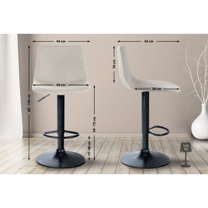 2er Set Barhocker Divo Stoff Schwarz
