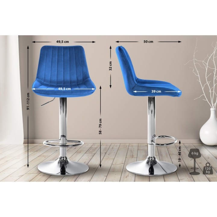 2er Set Barhocker Toni Samt chrom
