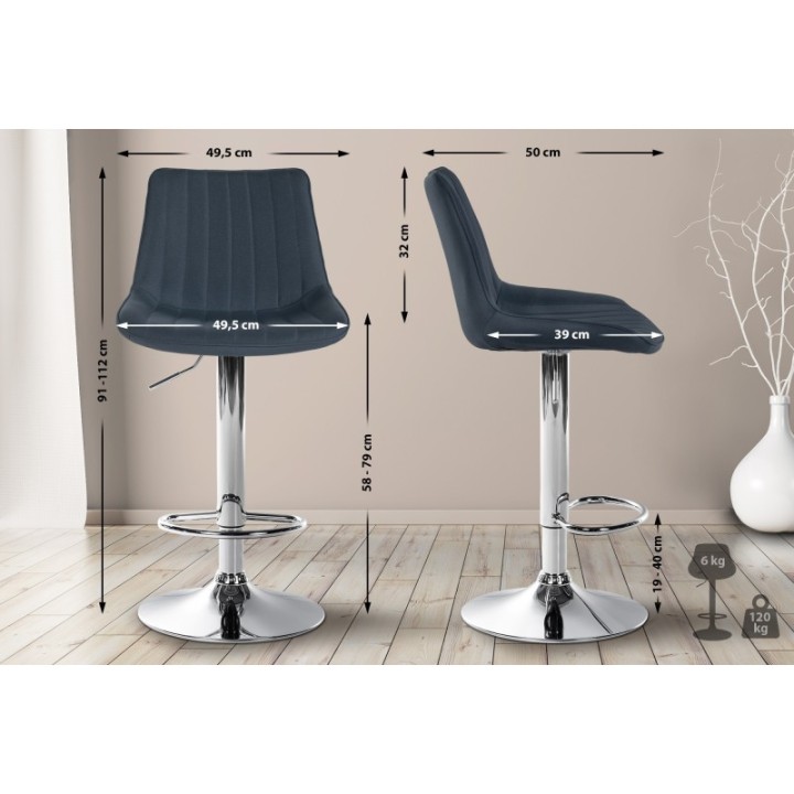 2er Set Barhocker Toni Stoff chrom