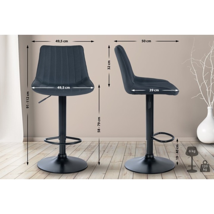 2er Set Barhocker Toni Stoff schwarz