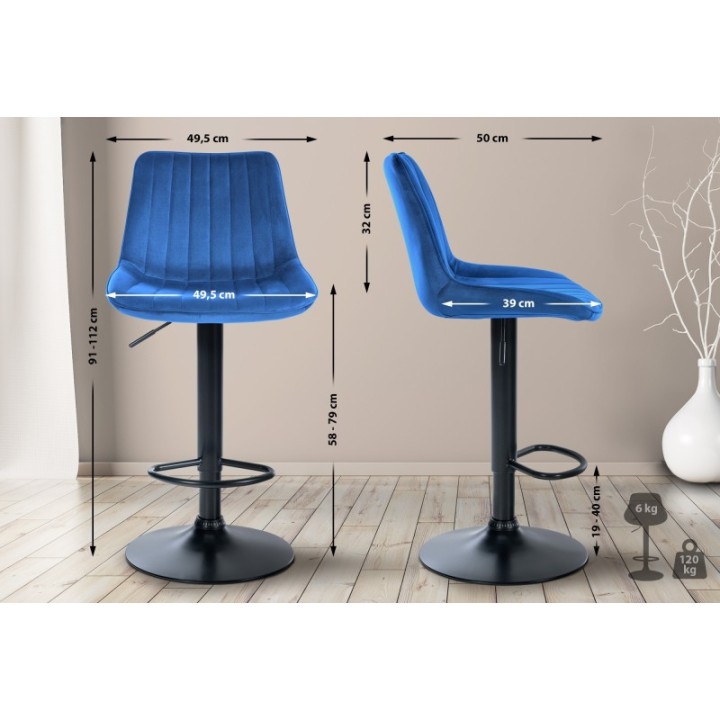 2er Set Barhocker Toni Samt schwarz