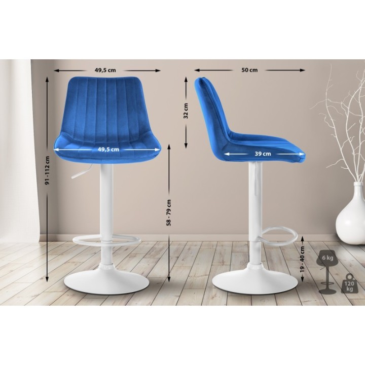 2er Set Barhocker Toni Samt weiß