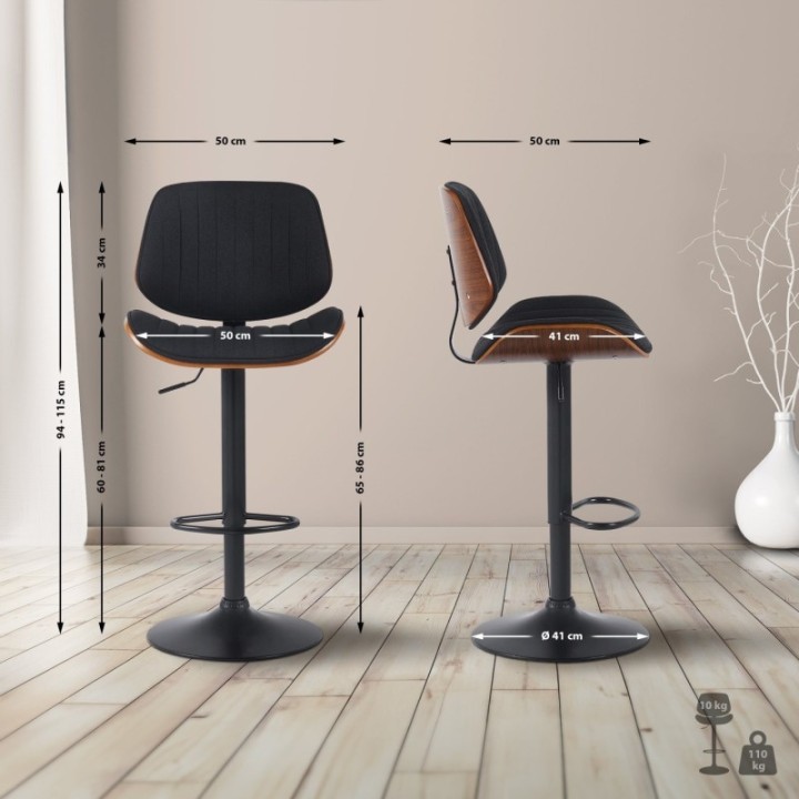 2er Set Barhocker Clawson Stoff schwarz