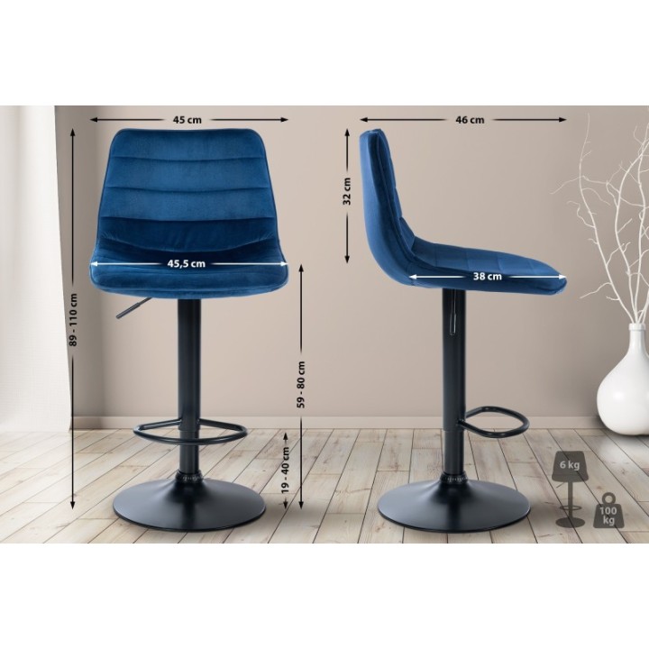 2er Set Barhocker Lex Samt Schwarz