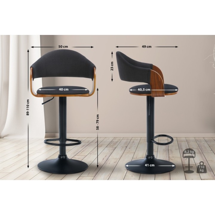 2er Set Barhocker Nilse Stoff schwarz