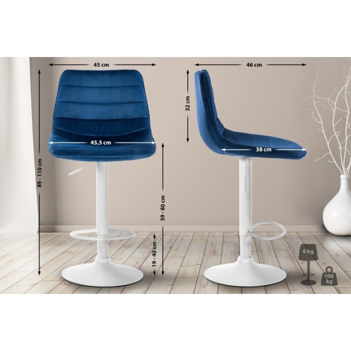 2er Set Barhocker Lex Samt Weiß