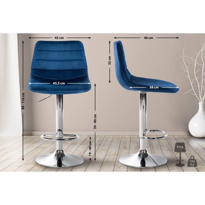 2er Set Barhocker Lex Samt Chrom