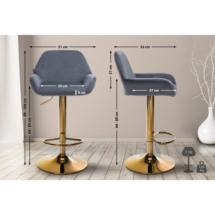 2er Set Barhocker Braga Gold Samt
