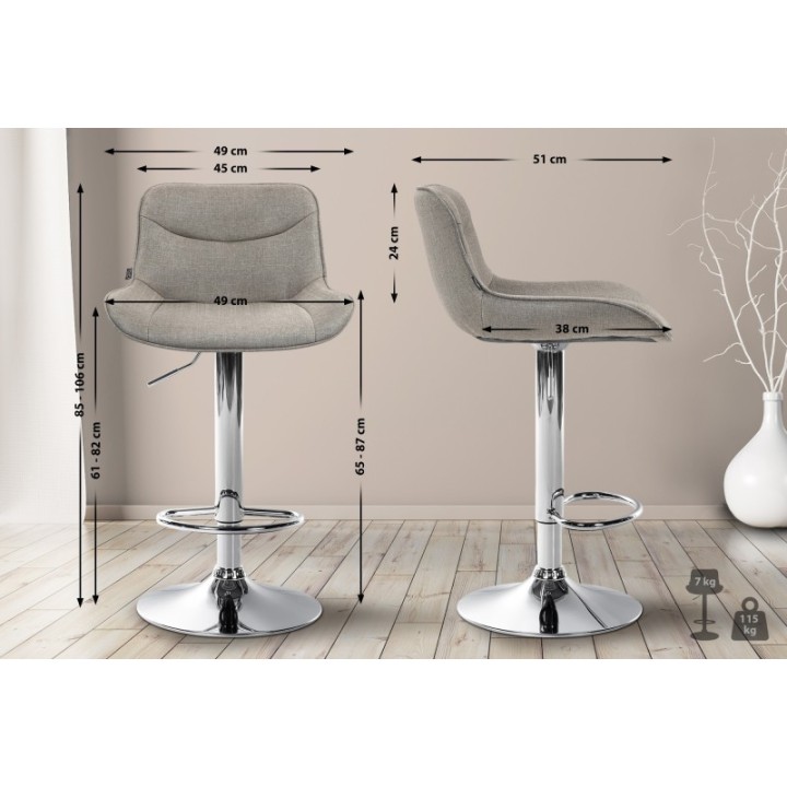 2er Set Barhocker Vonore Stoff chrom