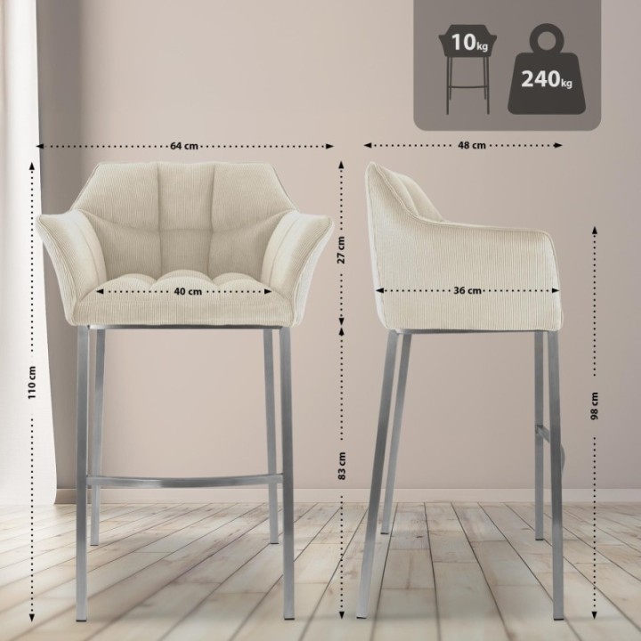 Barhocker Damaso E Cord mit 4-Fuß Gestell