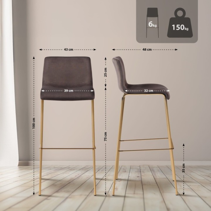 Barhocker Hoover Samt 4-Fuß Gold
