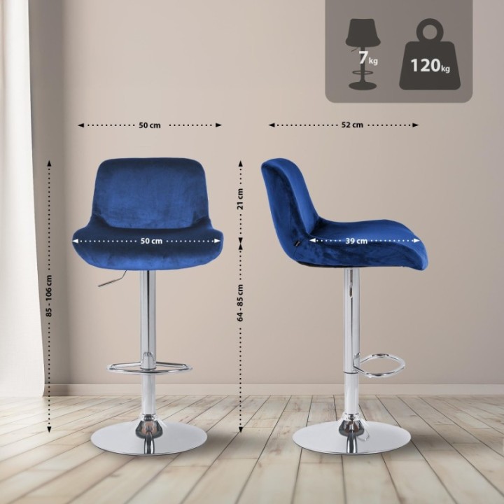 2er Set Barhocker Solon Chrom Samt 