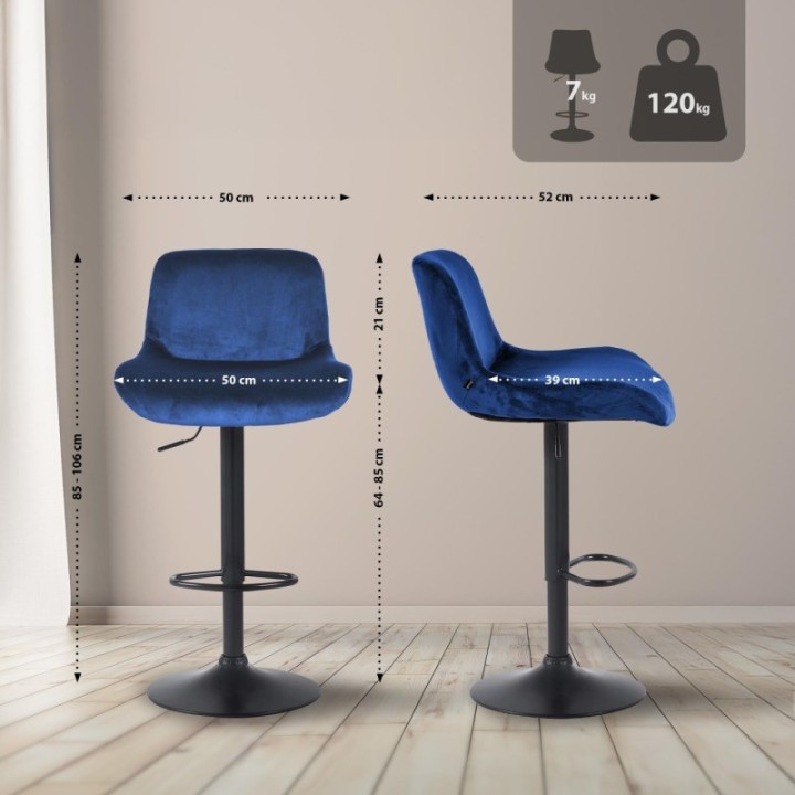 2er Set Barhocker Solon Schwarz Samt  