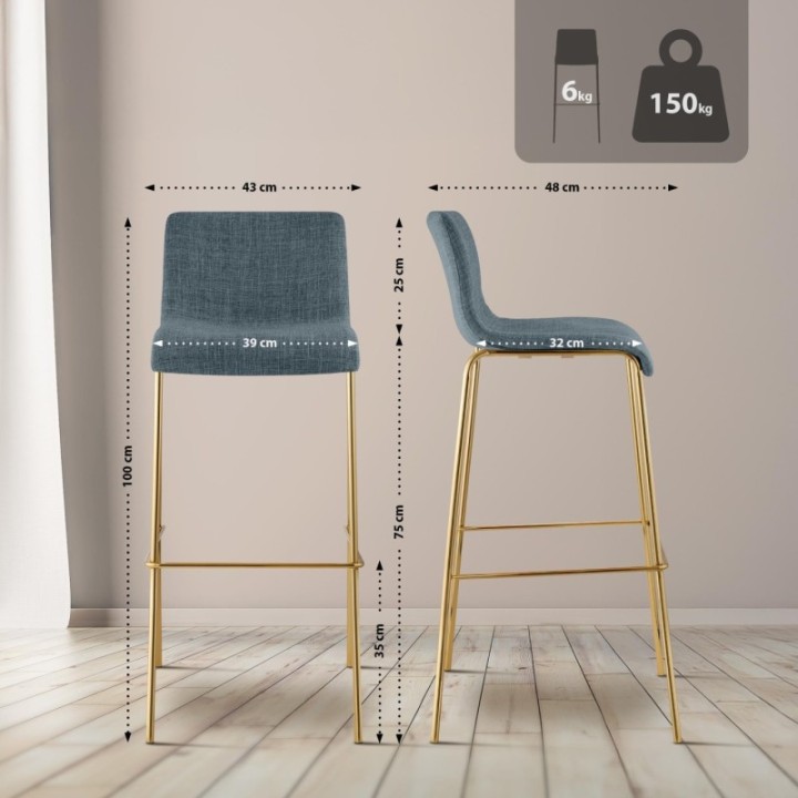 Barhocker Hoover Stoff 4-Fuß Gold