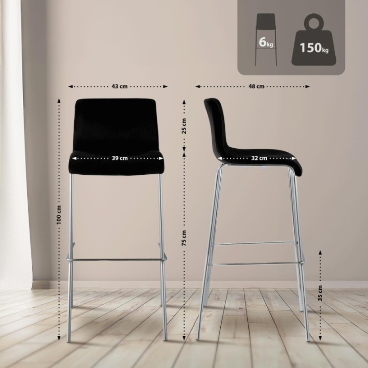 Barhocker Hoover Samt 4-Fuß Chrom