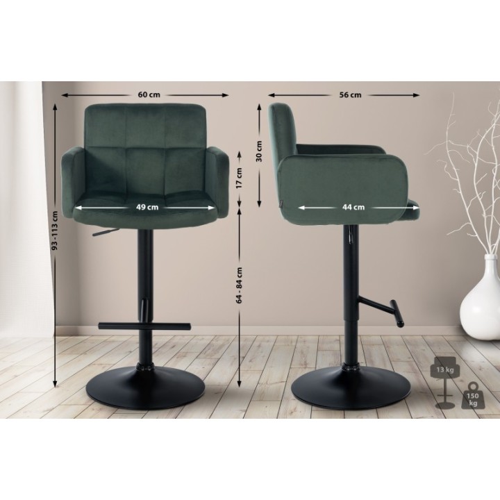 2er Set Barhocker Los Angeles Samt schwarz