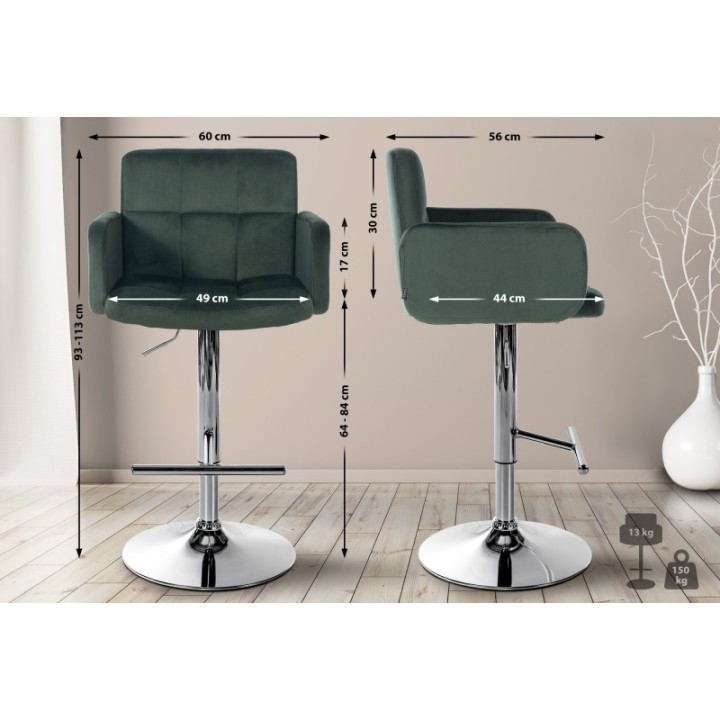 2er Set Barhocker Los Angeles Samt chrom